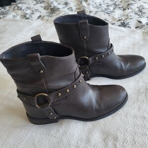 Enzo Angiolini Dark Brown Moto Wedge Heel Ankle Boots